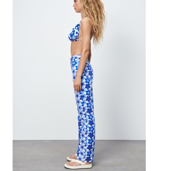 Zara Blue Floral Printed Straight Leg Jeans NWT - Picture 6 of 13